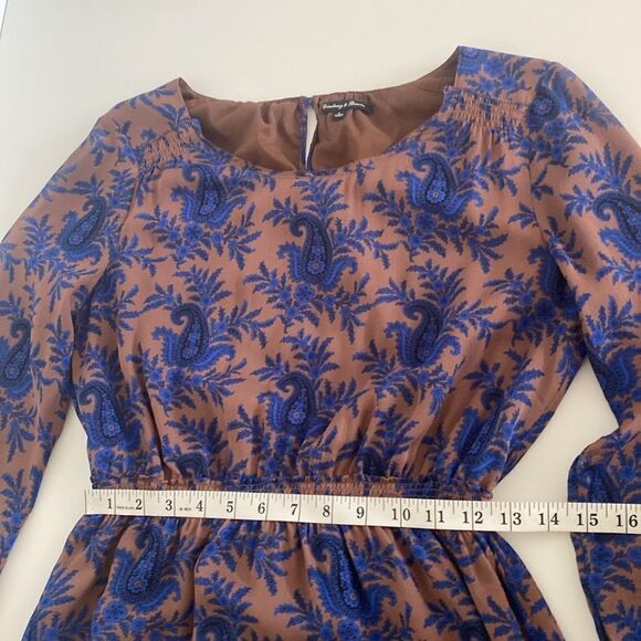 Madewell Broadway & Broome Blue and Brown Silk Paisley Mini Dress Size 6 - Picture 11 of 14